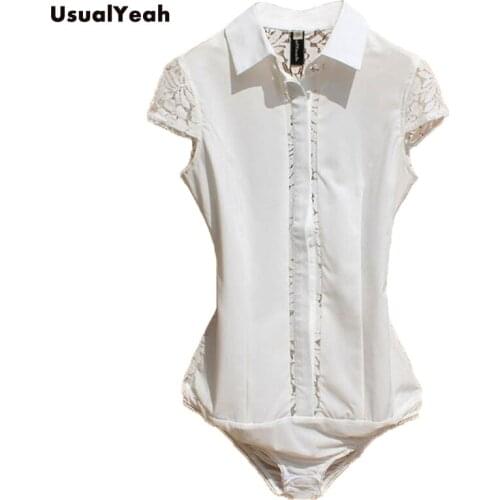 New Summer womens fashion casual short sleeve slim fit Lace Cutout office body shirts blouses for women white black SY0261