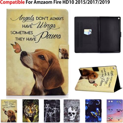 Kids Case For Kindle Fire HD 10 2019 Smart Cover For Fire HD10 2017 2015 9th 7th 5th Funda Auto Sleep Cartoon Dog Tiger Capa