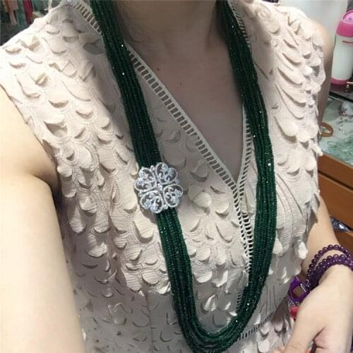 Long 30inch multi-green jade crystal sweater chain flow European and American fashion pure silver micro-set zircon