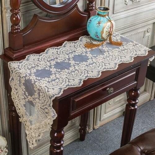 European Lace Embroidery Luxury Dining Coffee Snack Table Runner Pad Makeup Cabinet Piano Decoration Camino De Mesa Tafelloper