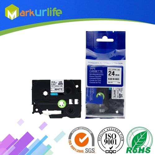 HSe-251 23.6mm Black on White Heat Shrink Sleeving/ Tubing for Brother Printer PT-E300 Printable Label Tape HS251 HS-251 HSE251