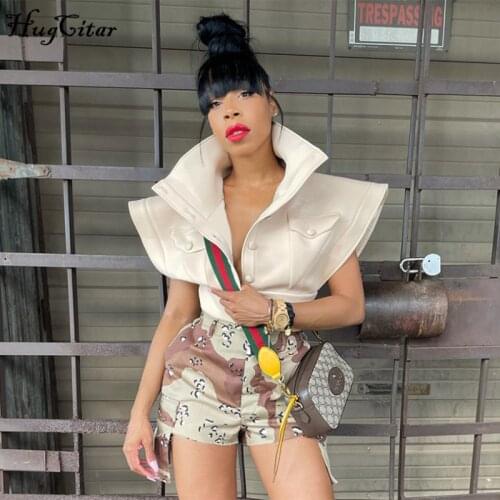 Hugcitar Sexy Party Club Bodycon Dresses For Women 2021 Autumn Solid Sleeveless Button Pockets Crop Top Female Streetwears Y2K