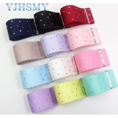 I-19729-1735 1-1/2inch Hot Gold star print Pattern Ribbon , 5 yards DIY handmade hair accessories Material , Bow Decoration