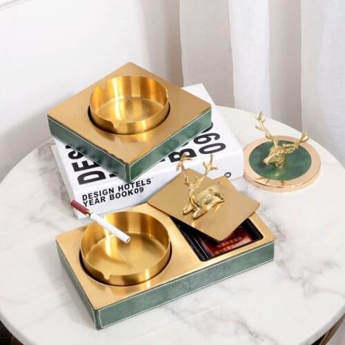 Exquisite luxury golden metal living room office ashtray Fashion multifunctional storage premium art ashtrays