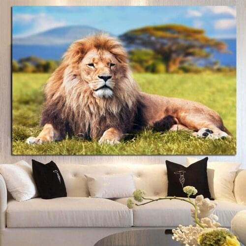 African Elephant Lion Indian Animal Landscape Canvas Painting Wall Art Picture Print and Poster Modern Home Decoration Unframed