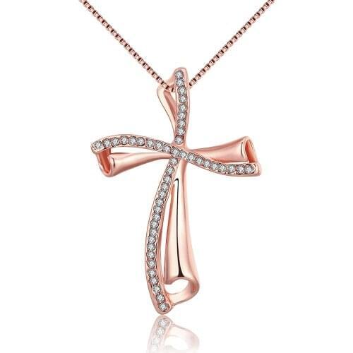Classic cross necklace for women girls gifts rose gold color jewelry Austrian Crystal fashion necklaces & pendants bijoux femme
