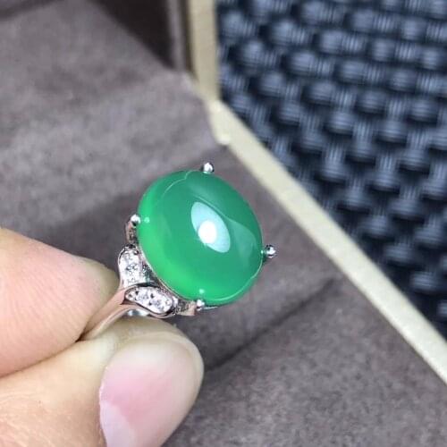 Natural green chalcedony ring, activity price, 925 silver, simple style, dazzling