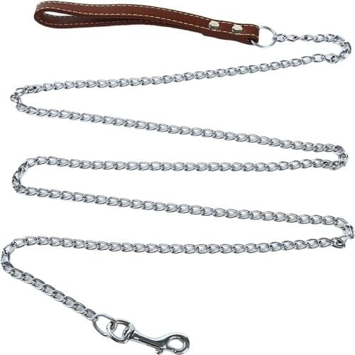 Durable Anti-Bite Metal Dog Chain Lead For Small Medium Large Dog Chain Leash Handle Leads PU Leather Iron Chain Pet Accessories