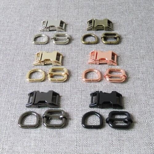 1 set Metal D ring adjuster belt straps slider side release buckle 15mm webbing for pet dog collar harness sewing accessories