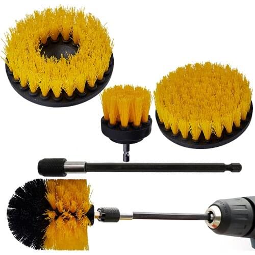 2 3.5 4 5 inch solid hollow Drill Power Scrub Clean Brush For Leather Plastic Wooden Furniture Cleaning Power Scrub, Yellow