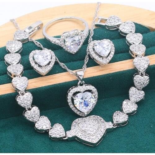 925 Sterling Silver Jewelry Sets For Women Wedding White Zircon Bracelet Pierced Earrings Necklace pendant Ring Free Gift Box