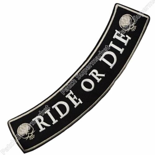 12" XL RIDE OR DIE DEATH SKULL BOTTOM ROCKER MILITARY Motorcycle Club biker retro emo punk applique sew on/ iron on patch
