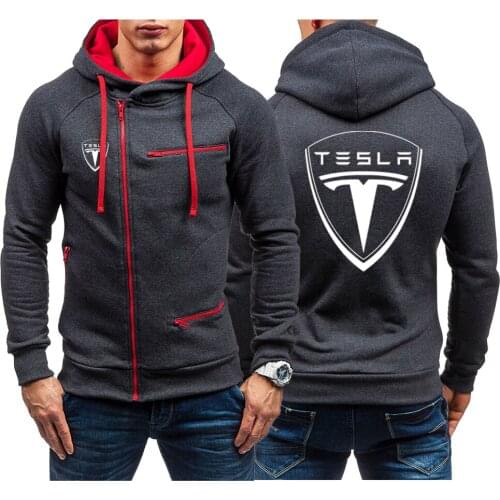 2021 New Men Zipper Hoody Sweatshirts New Tesla Logo Long Sleeve Mens Hoodies Sticker Pocket Winter Warmer Zip UP Sportsw
