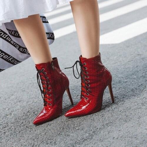 European and American sexy pointed Martin boots autumn and winter patent leather cross strap boots and ankle boots women boots