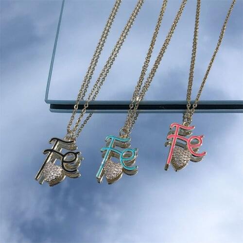 Color Dripping Oil Fe Letter With Heart Inlaid Rhinestone Pendant Copper Alloy DIY Jewelry Making For Women
