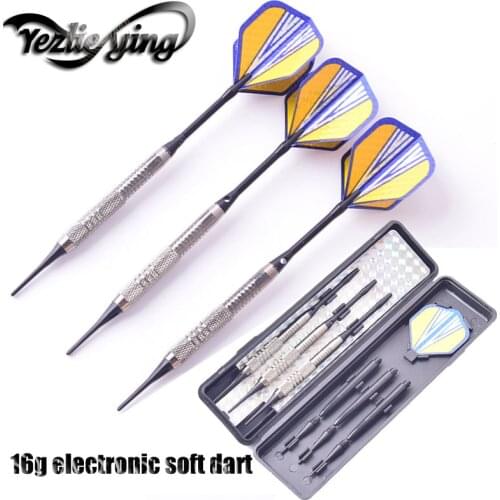 Professional Darts 3Pcs/Box 16g Electronic Darts Aluminum Shaft Soft Tip Darts Toys Blue Stripes Flights Professional Dart