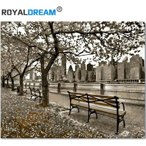 ROYALDREAM Riverside Bench Landscape DIY Painting By Numbers Kits Coloring Paint By Numbers For Home Decor