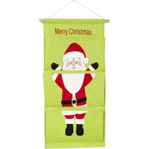 Christmas Santa Claus Reindeer Print Bag Over Door Wall Organizer Hanging Storage Caps Toys Accessories Hanging Bag