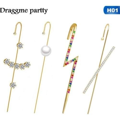 Zircon Earrings Word Diagonal Lightning Piercing Ear Needle Contour Ear Hook Women New Ear Needle Wrap Crawler Hook Earrings Set