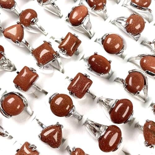 20Pcs Mixed Multi-Shape Ring Natural Gold Sand Stone Temperament Ring for Womens Glamorous Jewelry Gifts