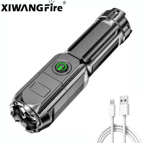 Super Bright ABS Strong Light Focusing Led Flashlight Outdoor Portable Home Built-in Battery Rechargeable Multi-function Torch