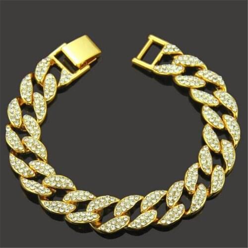 Iced Out Men Hip hop Bling Cuban Bracelet Paved Rhinestone Chain Bracelets For Women Men Jewelry CZ Link Chain Dropshipping