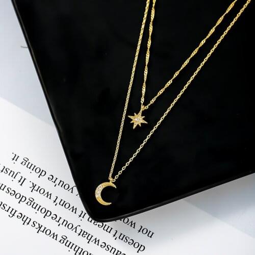 2020 New Arrival Trendy Star Moon Double Crystal Chokers Necklaces For Women Short Collares Costume Fashion Jewelry