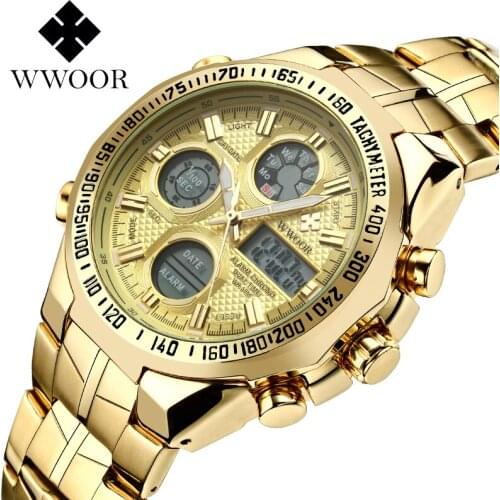 WWOOR 2018 New Luxury Brand Dual Time Clock Fashion Full Stainless Steel Mens Watches Army Male Sports Wrist watch Waterproof
