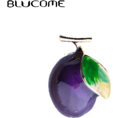 Blucome Enamel Glass Beads Grape Brooches For Women Rhinesone Purple Grape Fruits Casual Office Brooch Pins Gifts