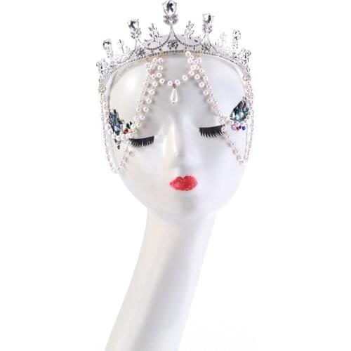 Vintage Gothic Crown Headband Evil Queen Beaded Chain Headpiece Headdress Girls Crystal Crowns Head Wear