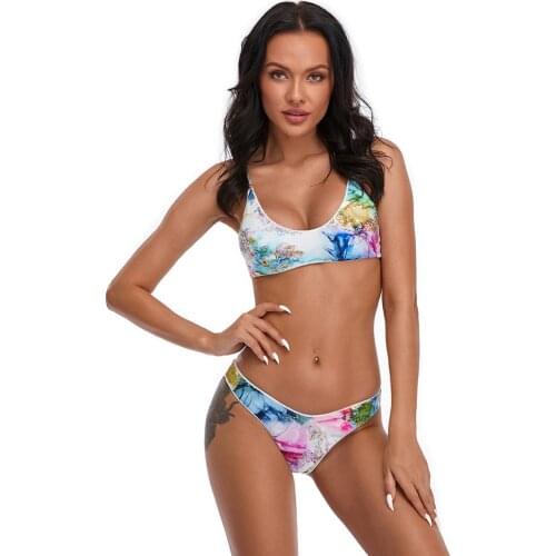 Womens Two Piece Bikini Set Floral Print Swimsuit Swimwear 2021 New Bathing Suits Swimming String Thong Sexy