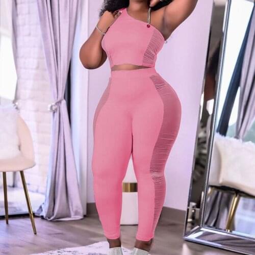 Female Sportswear Suit Tracksuit Set Summer Solid Color Chain Sleeveless Crop Tops Long Pants for Ladies Women Summer Yoga New