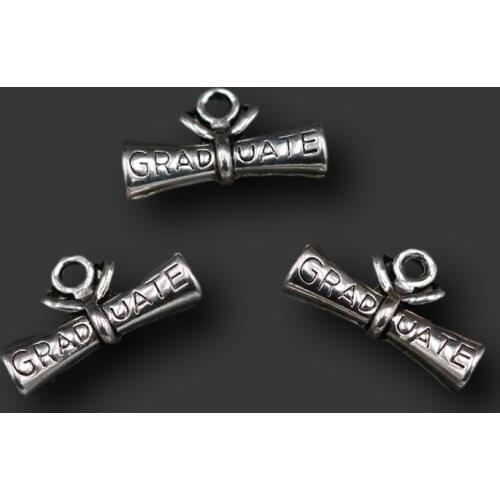 10pcs Silver Plated Graduation Diploma Pendants Retro Keychain Bracelet DIY Charms For Jewelry Craft Making A1890