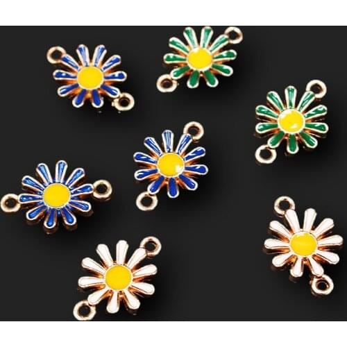 10pcs Three-Color Enamel Glamour Sunflower Petal Connector DIY Charm Bracelet Earrings Jewelry Crafts Making 19*13mm P766