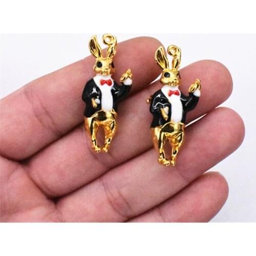 2pcs 37x12x13mm High Quality Gold Color Plated Rabbit Charm Making DIY Handmade Jewelry
