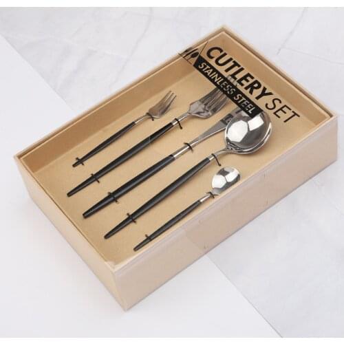 20Pcs 18/10 Stainless Steel Dinnerware Set Black Gold Cutlery Spoon Fork Knife Western Cutleri Silverware Tableware Set Supplies