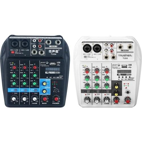 4 Channel Audio Mixer Console DJ Bluetooth Sound Card 48V Phantom Power