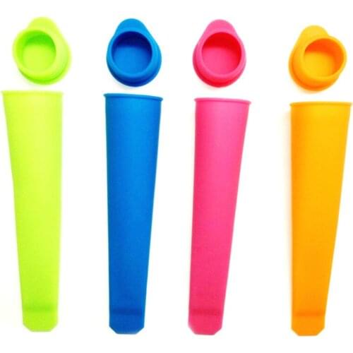 4pcs Silicone DIY Ice Pop Maker Tube Tray Popsicle Mold Ice Cream Yogurt Mould with Lids Children Gift (Random Color)