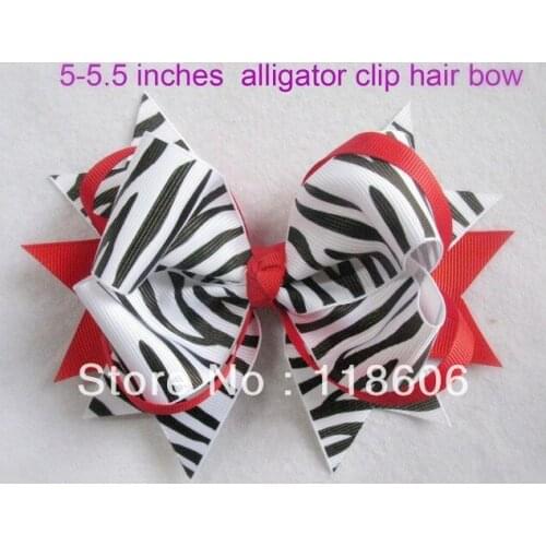 50pcs/lot Zebra Print With Red Accent Girls Hair Bow Free Shipping