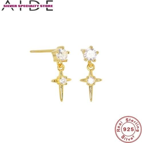 AIDE 925 Sterling Silver Earrings Women Crystal Zircon Cross Stud Earring Fine Jewelry Piercing Earings Pendientes Brinco Aretes