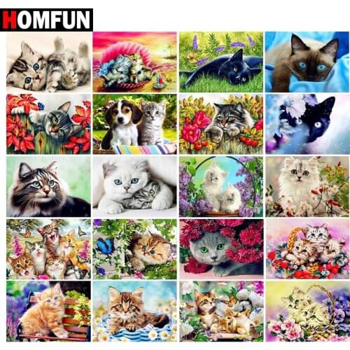 HOMFUN Full Diamond "Animal cat flower" DIY 5D Diamond Painting Cross Stitch Home Decor Picture Of Rhinestone Handmade