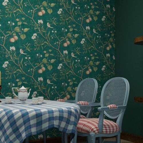 American Pastoral Flower And Bird Wallpaper Vintage Apple Tree Mural Wallpapers Roll Green Yellow Wall Paper Papier Peint Qz035
