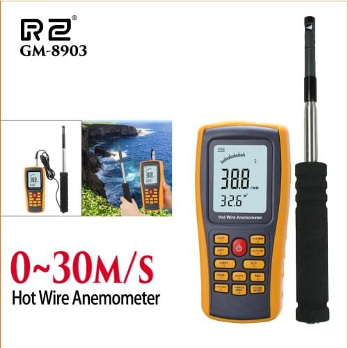 RZ Anemometer Digital Wind Speed Meter Sensor Hot Wire Anemometers 0-30m/S Digital LCD Anemometer Wind Meter Wind Speed Sensor