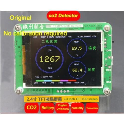 Free shipping Original 10000ppm S8 CO2 Sensor CO2 detector with Temperature and humidity TFT LCD with battery