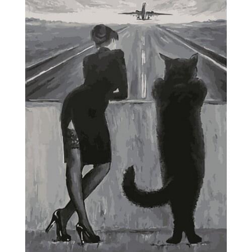 Frameless picture oil paintings by numbers wall decor diy painting on canvas for home decor 4050 with the kitty