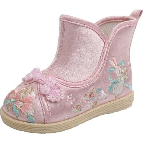 Girls Boots Old Beijing Children Cloth Shoes Chinese Style Hanfu Embroidered Shoes Folk Style Dance Shoes Short Boots Fashion
