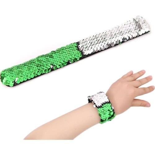 Hot Selling Double Colors Sequin Slap Bracelets Wristband Party Wrist Strap Kids Children Holiday Beach Party