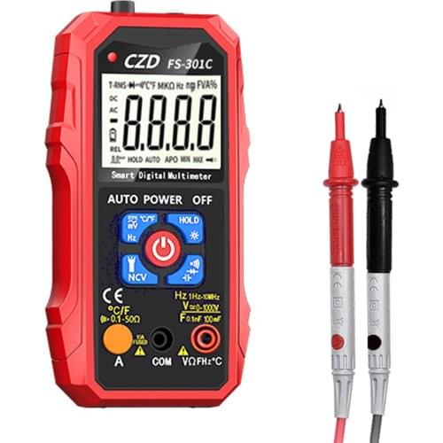 301C T-RMS Digital LED Portable Multimeter Flashlight NCV Direct Current AC Voltage Current Diode Continuity Temperature