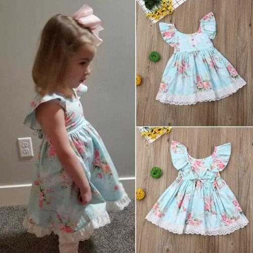 Summer New Sweet Baby Girls Sleeveless Flower Print Sundress Toddler Baby Girl Lace Tutu Party Birthday Wedding Princess Dresses