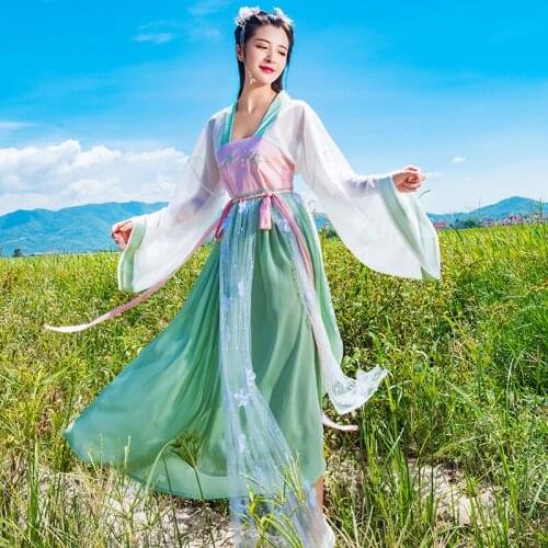 Elegant Woman Traditional Chinese Hanfu Embroidery Fairy Folk Dance Costume New Year Party Oriental Retro Princess Dress dl6775